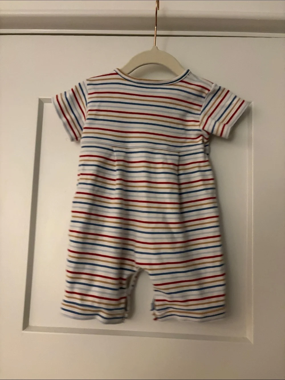 Squiggles By Charlie Striped Baby Romper with Puppy Patch Appliqué 6-9 Months